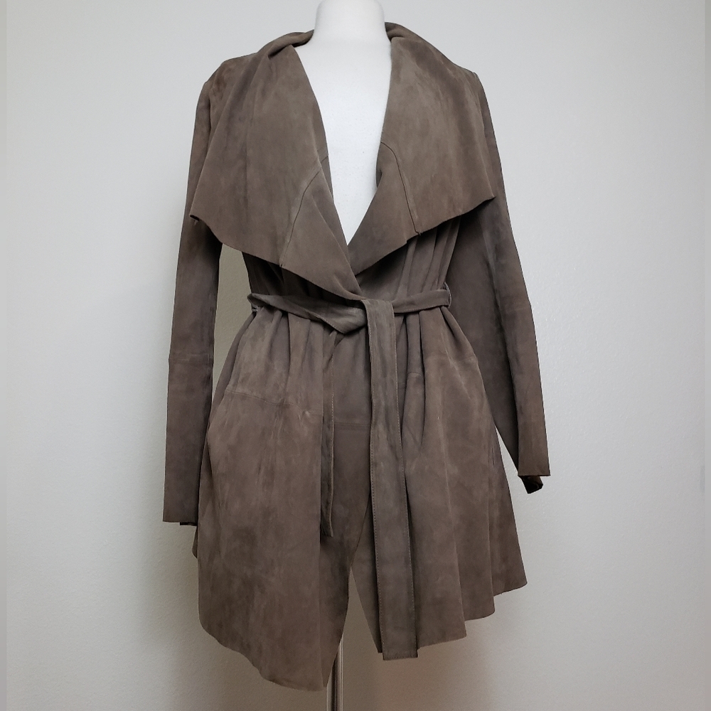 EUC Zara open-front draped and belted jacket 100% goat suede leather - Picture 5 of 15